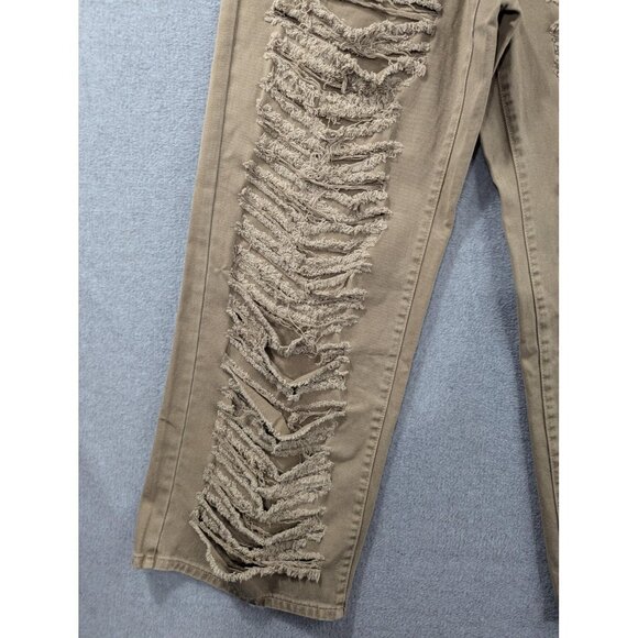 Fashion Nova Jeans Womens 13 Taupe Distressed Ripped Wide Leg Cotton Style TTCB3 - Picture 4 of 16